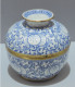 -ANCIEN POT COUVERT CERAMIQUE ASIATIQUE Craquelée BLANC/BLEU Bords Laiton    E - Andere & Zonder Classificatie