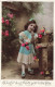 FANTAISIES - Ce Baiser Et Ces Fleurs Pour Votre Fête - Une Jeune Fille Tenant Des Fleurs - Carte Postale Ancienne - Other & Unclassified