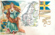 SUEDE  Carte Des Cantons , Armoirie , Drapeau Blason  Etat Luxe 1900 - Suède