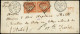 Let EMISSION DE 1849 - 5    40c. Orange, PAIRE Obl. GRILLE S. Env., Càd (ES2) PARIS (ES2) 28/4/50, Pour TURIN, Au Verso  - 1849-1876: Classic Period