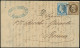 Let EMPIRE LAURE - 29B Et 30, 20c. Bleu Et 30c. Brun Obl. GRILLE De CIVITA-VECCHIA S. LAC De Marseille 7/4/69, Arr. ROMA - 1849-1876: Klassik