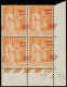 ** VARIETES - 359   Paix, 80c. S. 1f. Orange, Surcharge A CHEVAL, BLOC De 4 CD 12/4/38, TB - Ungebraucht