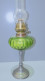 - ANCIENNE LAMPE A PETROLE PIED ETAIN BOL VERRE COULEUR VERTE Complète   E - Lighting & Lampshades