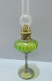 Delcampe - - ANCIENNE LAMPE A PETROLE PIED ETAIN BOL VERRE COULEUR VERTE Complète   E - Luminaires & Lustres