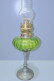 Delcampe - - ANCIENNE LAMPE A PETROLE PIED ETAIN BOL VERRE COULEUR VERTE Complète   E - Lantaarns & Kroonluchters
