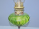 Delcampe - - ANCIENNE LAMPE A PETROLE PIED ETAIN BOL VERRE COULEUR VERTE Complète   E - Lighting & Lampshades