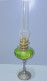 Delcampe - - ANCIENNE LAMPE A PETROLE PIED ETAIN BOL VERRE COULEUR VERTE Complète   E - Luminarie E Lampadari