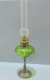 Delcampe - - ANCIENNE LAMPE A PETROLE PIED ETAIN BOL VERRE COULEUR VERTE Complète   E - Lantaarns & Kroonluchters