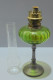 Delcampe - - ANCIENNE LAMPE A PETROLE PIED ETAIN BOL VERRE COULEUR VERTE Complète   E - Lantaarns & Kroonluchters