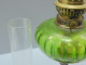 Delcampe - - ANCIENNE LAMPE A PETROLE PIED ETAIN BOL VERRE COULEUR VERTE Complète   E - Lighting & Lampshades