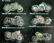 * Plaquette 6 Pin's - Moto Motos Motorrad - Vincent HRD 500 TT Bianchi 350 Motobécane Triumph Radior Hercules - Motos