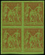 ** FRANCE - Poste - 96b, Bloc De 4 Non Dentelé: 20c. Brique S. Vert (gomme Irrégulière) - 1876-1898 Sage (Type II)