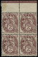 ** FRANCE - Poste - 108g, Bloc De 4, Impression Recto-verso, Signé Calves: 2c. Brun-lilas - Unused Stamps