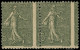 ** FRANCE - Poste - 130j, Paire, Piquage à Cheval, Papier GC: 15c. Vert-gris - Unused Stamps