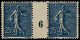 ** FRANCE - Poste - 132b, Paire Millésime "6", Signée: 25c. Semeuse Lignée Bleu-noir - Unused Stamps