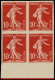 (*) FRANCE - Poste - 134b, Bloc De 4, Type I, Non Dentelé, Bdf, Signé Brun (2 Exemplaires Pli Horizontal): 10c. Semeuse  - Unused Stamps