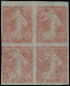 (*) FRANCE - Poste - 135, Bloc De 4 D'essais, Non Dentelé Sur Papier Pelure: 10c. Semeuse Maigre Rouge - Unused Stamps