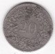 Suisse 20 Rappen 1850 BB , En Billon, KM# 7 - 20 Rappen