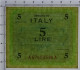 5 LIRE OCCUPAZIONE AMERICANA IN ITALIA MONOLINGUA FLC 1943 SUP+ - Allied Occupation WWII