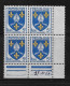 FRANCE 1954  N° 1005**    BLOC DE 4 GOMME D'ORIGINE SANS CHARNIÈRE  NEUF TTB      2 SCANS - 1941-66 Wapenschilden