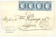 1875 Bande De 4 Du 25c CERES (n°60) Obl. ANCRE + YOKOHAMA PAQ. FR. S N°3 Sur Lettre De YOKOHAMA Pour La FRANCE. RARE. Su - 1849-1876: Klassik