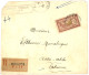 RHODES Pour L' ABYSINIE : 1923 FRANCE 1F MERSON Obl. RHODES Sur Enveloppe (pd)  RECOMMANDEE Pour ADDIS-ABEBA (ETHIOPIE). - 1877-1920: Période Semi Moderne