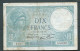 FRANCE /  BILLET 10 Francs, Minerve, 16/1/1941 -  857 A.83869 Laura 11004 - 10 F 1916-1942 ''Minerve''