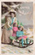 FANTAISIE - Femme - Bonne Année - Une Femme Poussant Ses Filles Sur Une Luge - Carte Postale Ancienne - Women
