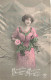 FANTAISIE - Femme - Bonne Année - Femme Portant Une Robe Rose - Carte Postale Ancienne - Frauen