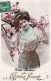 FANTAISIE - Femme - Bonne Année - Une Femme Aavec Des Fleurs De Cerisiers - Dentelle - Carte Postale Ancienne - Femmes