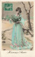 FANTAISIE - Femme - Heureuse Année - Robe Bleue - Neige - Carte Postale Ancienne - Frauen