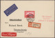 Air Mail - Germany: 1921/1957, Partie Von Sechs Flugpostbelegen, Dabei Privatgan - Correo Aéreo & Zeppelin