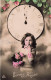 ENFANT - Bonne Année - Fillette Avec Un Bouquet De Fleurs - Horloge - Minuit - Carte Postale Ancienne - Autres & Non Classés