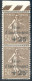 Paire Verticale Semeuse Surcharge Caisse D'amortissement YT267 Signé CALVES - 1927-31 Caisse D'Amortissement