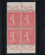 SEMEUSE LIGNÉE N° 199 NEUF ** En BLOC De 4 TIMBRES ISSU DE CARNET Avec BANDE PUB LA TOILE D'AVION - Unused Stamps