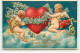 N°20081 - Carte Gaufrée - To My Valentine - Un Ange Et Un Cupidon Décorant Un Coeur D'une Guirlande De Myosotis - Valentinstag