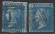 Lot De 2  GRANDE-BRETAGNE   Victoria   2p Bleu, Dentelé   Y.T. 27  Oblitéré   Scan Recto-verso Année 1858-64 - Gebraucht