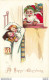 A HAPPY CHRISTMAS DEUX ENFANTS ET UNE POUPEE AU LIT ET LE PERE NOEL A LA FENETRE CARTE GAUFFREE - Tuck, Raphael