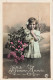 ENFANT - Bonne Année - Fillette Avec Un Bouquet De Fleurs - Doigt Sur La Bouche - Carte Postale Ancienne - Andere & Zonder Classificatie