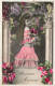ENFANT - Bonne Année - Fille En Robe Rose Avec Un Bouquet De Fleurs -  Fleurs - Carte Postale Ancienne - Sonstige & Ohne Zuordnung