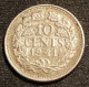 PAYS BAS - NEDERLAND - 10 CENTS 1941 - Wilhelmina - Argent - Silver - KM 163 - 10 Cent
