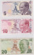 Turkey 3 Banknotes Set - Turquie