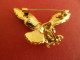 Broche Oiseau Aigle - Doré - Yeux En Strass Vert - Fixation à Bascule - Brochen