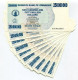 Zimbabwe 250 Million Dollars 2008 AB Bearer Check Money X 10 Piece Lot - P59 - Zimbabwe