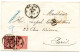 SUISSE - SBK 38+43  10C+50C SUR LETTRE DOUBLE PORT DE GENEVE POUR PARIS, 1867 - Cartas & Documentos