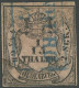 OLDENBURG 3III O, 1859, 1/15 Th. Schwarz Auf Mattbräunlichrot, Type III, Feinst (oben Spalt), Kurzbefund Berger, Mi. 320 - Oldenburg