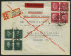 Dt. Reich 444/5 VB BRIEF, 1930, 30. Juni In Viererblocks Auf Eil-Einschreibbrief Vom Ersttag, Leichte Bedarfsspuren, Pra - Covers & Documents