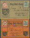 ZEPPELINPOST 11,13 BRIEF, 1912, 20 Pf. Flp. Am Rhein Und Main Und 1 M. Gelber Hund Je Auf Flugpostkarte Grau Bzw. Orange - Poste Aérienne & Zeppelin