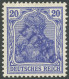 LIBAU 4Ab , 1919, 20 Pf. Dunkelviolettblau, Type I, Falzrest, Ein Kurzer Zahn Sonst Pracht, Kurzbefund Nagler, Mi. 170.- - Besetzungen 1914-18
