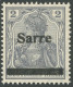 SAARGEBIET A 1 , 1920, 2 Pf. Dunkelblaugrau (schraffierter Hintergrund) Aufdruck Irrtümlich Auf Dt. Reich Mi.Nr. 83I Sta - Other & Unclassified